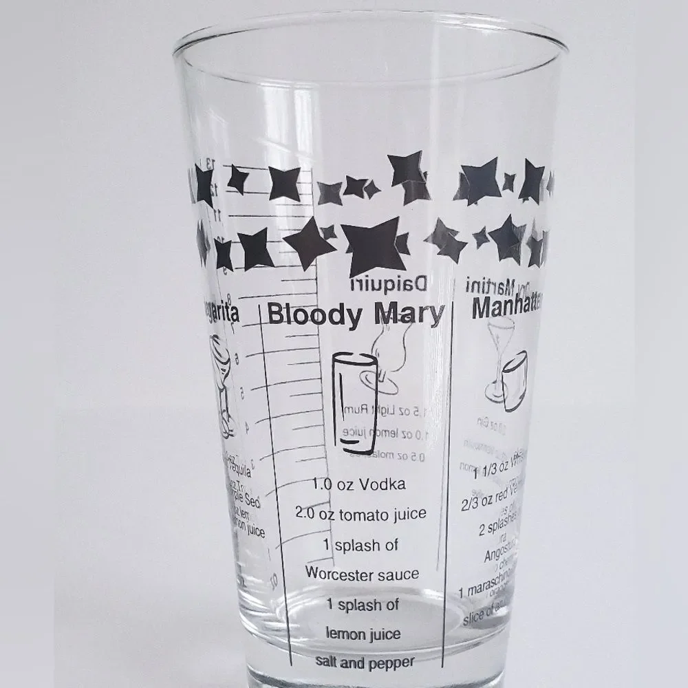 VINTAGE Federal Cocktail Drink Recipe Glass with 5 Recipes Black Print - 6” tall